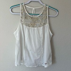 Hollister White Tank Top with Sequin Floral Design